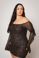 Plus Size Vixen Mesh Mini Dress - Black/Silver