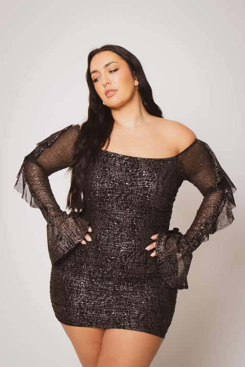Plus Size Vixen Mesh Mini Dress - Black/Silver