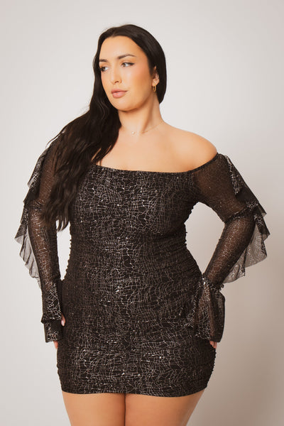 Plus Size Vixen Mesh Mini Dress - Black/Silver