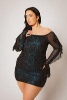 Plus Size Vixen Mesh Mini Dress - Blue