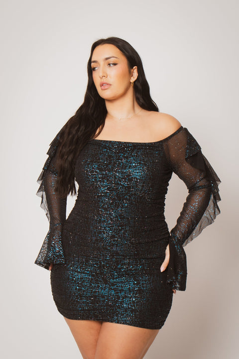 Plus Size Vixen Mesh Mini Dress - Blue