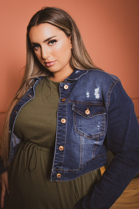 Plus Size Austin Destroyed Denim  Jacket - Dark Wash