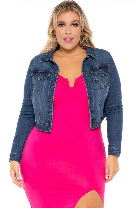 Plus Size Basic Denim Jacket - Dark Wash