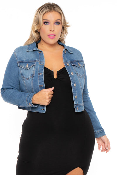 Plus Size Basic Denim Jacket - Medium Wash