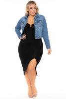 Plus Size Basic Denim Jacket - Medium Wash