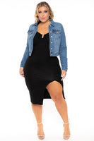 Plus Size Basic Denim Jacket - Medium Wash