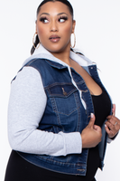 Plus Size Denim Hoodie Trucker Jacket - Dark Wash