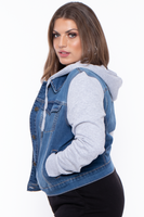 Plus Size Denim Hoodie Trucker Jacket - Medium Wash