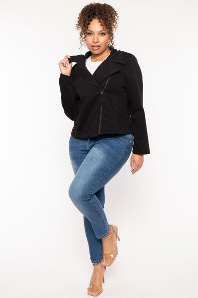 Plus Size Moto Zip-Up  Jacket - Black