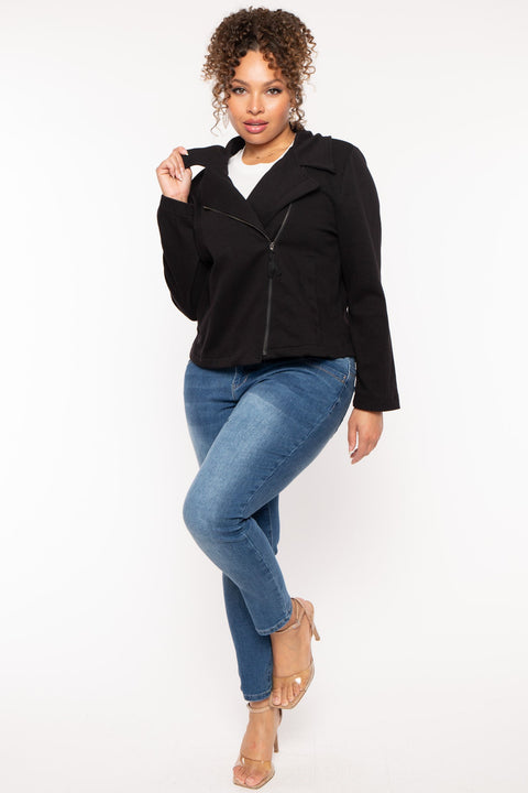 Plus Size Moto Zip-Up  Jacket - Black