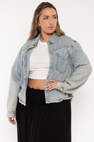 Plus Size   Rhinestone Denim Jacket - Blue