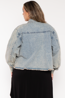 Plus Size   Rhinestone Denim Jacket - Blue
