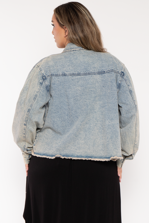 Plus Size   Rhinestone Denim Jacket - Blue