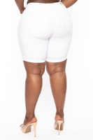 Plus Size Distressed Bermuda Jean Shorts - White
