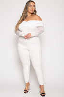 Plus Size Carleen Ruched Mesh  Jumpsuit  - Ivory