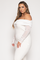 Plus Size Carleen Ruched Mesh  Jumpsuit  - Ivory