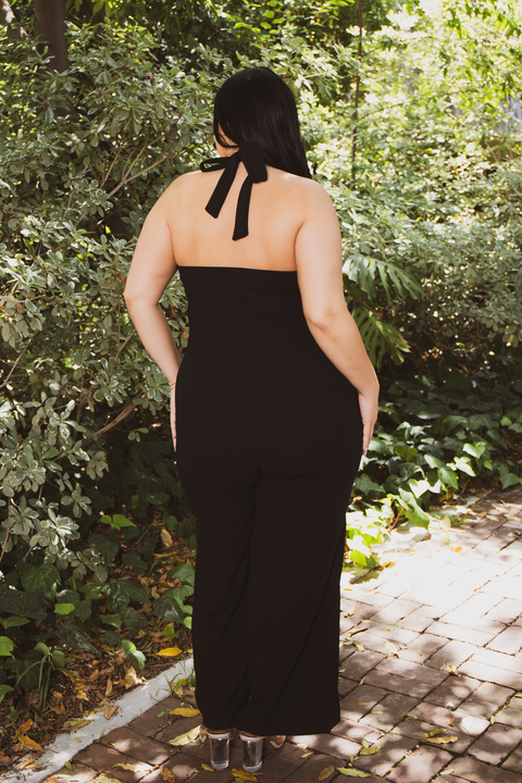Plus Size Glam Halter Jumpsuit - Black