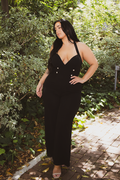 Plus Size Glam Halter Jumpsuit - Black