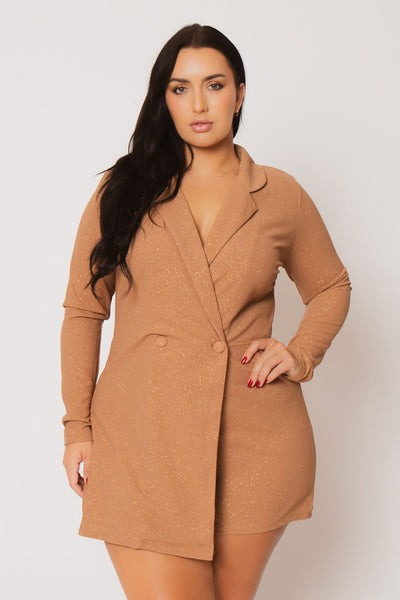 Plus Size Glitter Glam Blazer Romper - Taupe