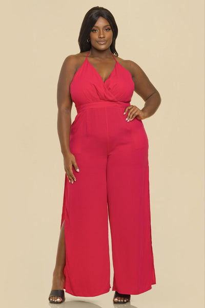Plus Size Kariah surplus wide leg jumpsuit -Fuchsia