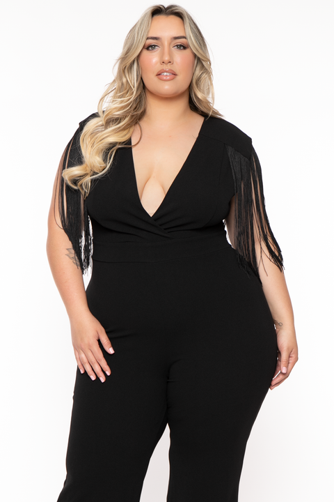 Plus Size Lilybeth Fringe Jumpsuit - Black