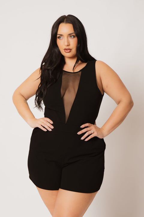 Plus Size Nicki Mesh Romper - Black