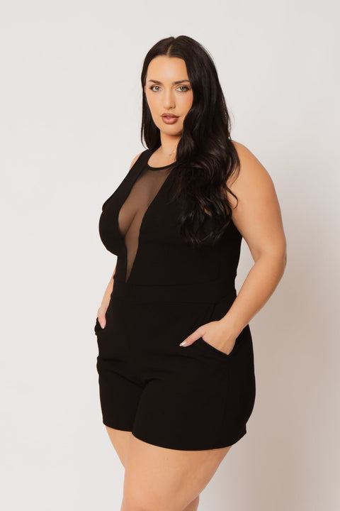 Plus Size Nicki Mesh Romper - Black