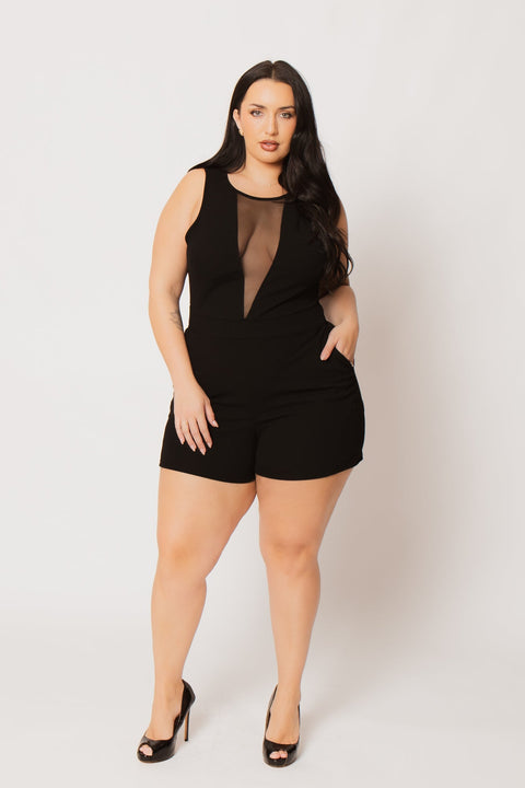 Plus Size Nicki Mesh Romper - Black
