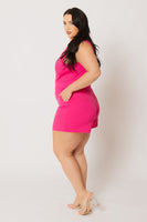 Plus Size Nicki Mesh Romper -Fuchsia