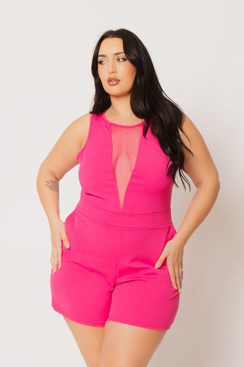 Plus Size Nicki Mesh Romper -Fuchsia