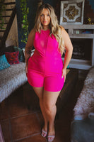 Plus Size Nicki Mesh Romper -Fuchsia