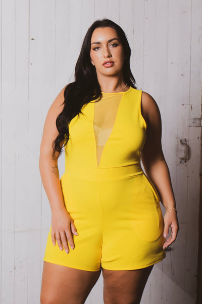 Plus Size Nicki Mesh Romper - Yellow