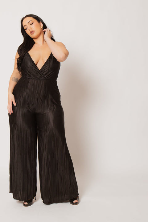Plus Size Scarlett Pleated Jumpsuit - Black