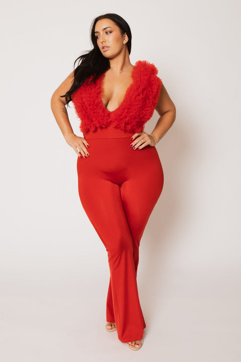 Plus Size Statement Ruffle Jumpsuit - Red