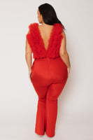 Plus Size Statement Ruffle Jumpsuit - Red