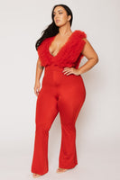 Plus Size Statement Ruffle Jumpsuit - Red