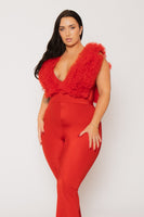 Plus Size Statement Ruffle Jumpsuit - Red