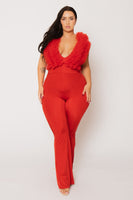 Plus Size Statement Ruffle Jumpsuit - Red