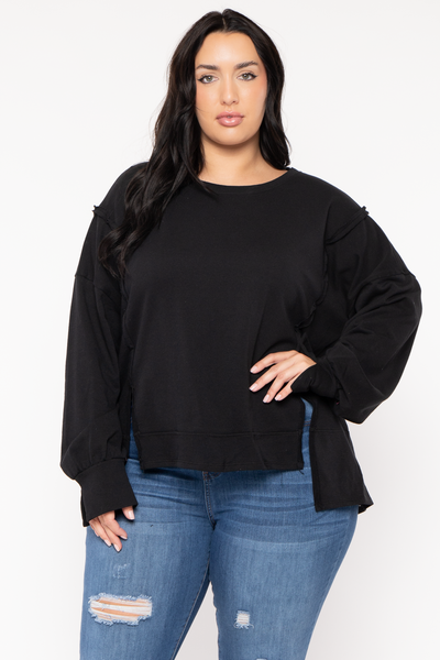 Plus Size Exposed Seam Sweater  - Black