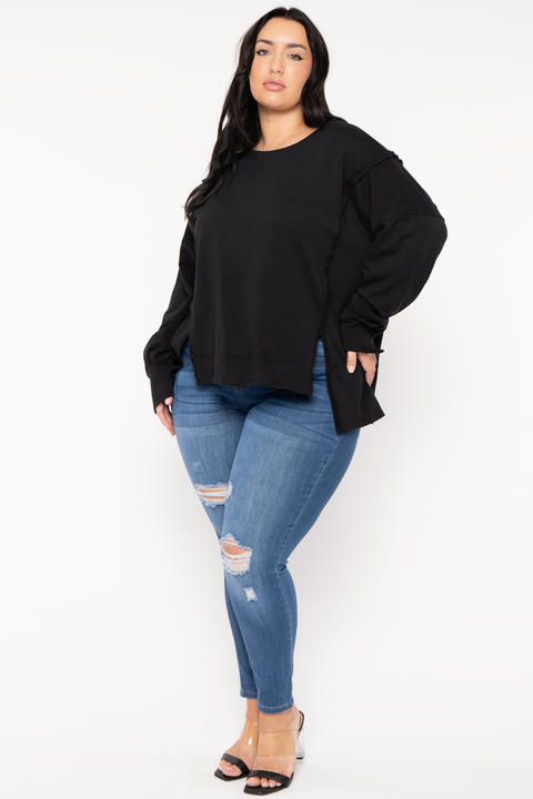 Plus Size Exposed Seam Sweater  - Black