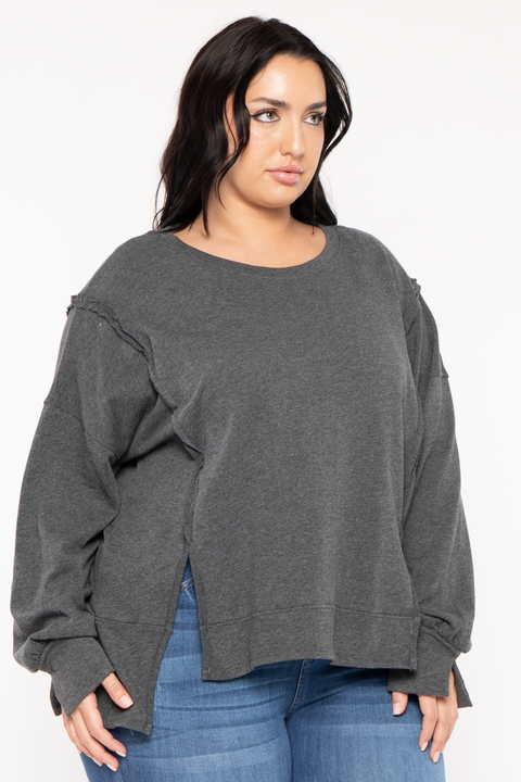 Plus Size Exposed Seam Sweater  - Charcoal