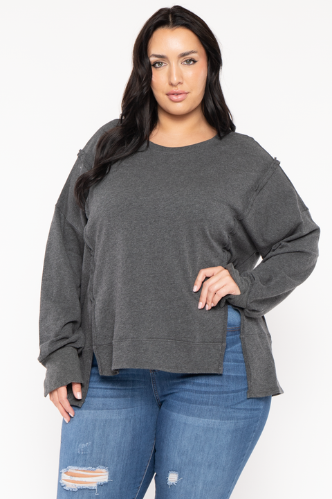 Plus Size Exposed Seam Sweater  - Charcoal