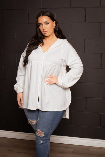 Plus Size Oversize Babydoll Shacket  -White