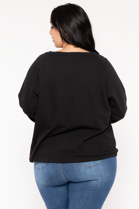 Plus Size Raglan Boxy Sweater  - Black