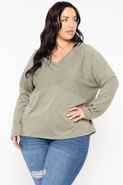 Plus Size Raglan Boxy Sweater  - Olive