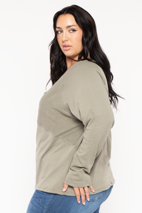 Plus Size Raglan Boxy Sweater  - Olive