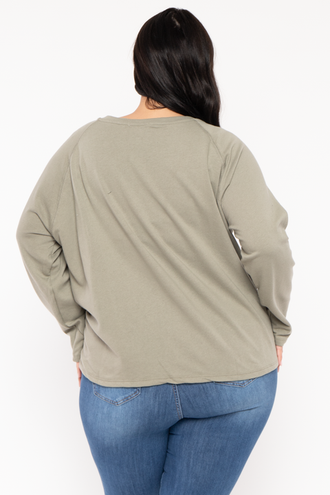 Plus Size Raglan Boxy Sweater  - Olive