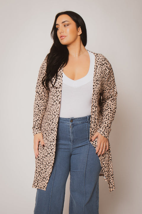 Plus Size Savannah Leopard Cardigan - Taupe