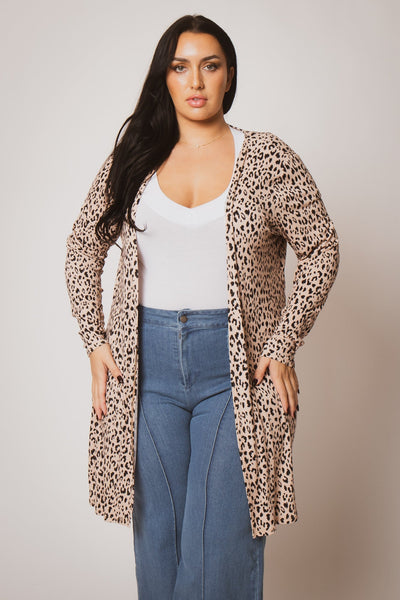 Plus Size Savannah Leopard Cardigan - Taupe