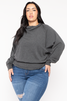 Plus Size Smocked Waist  Sweater - Charcoal